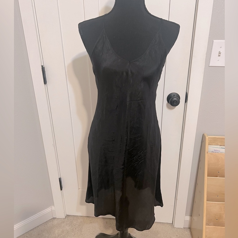Black Silky adjustable Cross Back midi Slip Dress Size 4 sexy lightweight